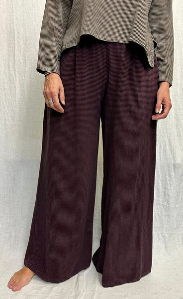 Tencel Mini Check Wide Leg Pleat Pant