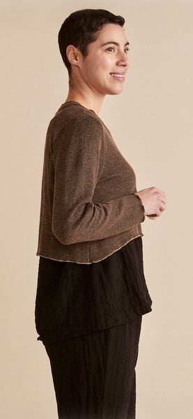 Cotton Marled Sweater Knit Curved Crop Sweater (Other colors available)