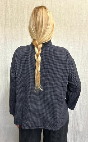 Tencel Mini Check High Low Crop Shirt