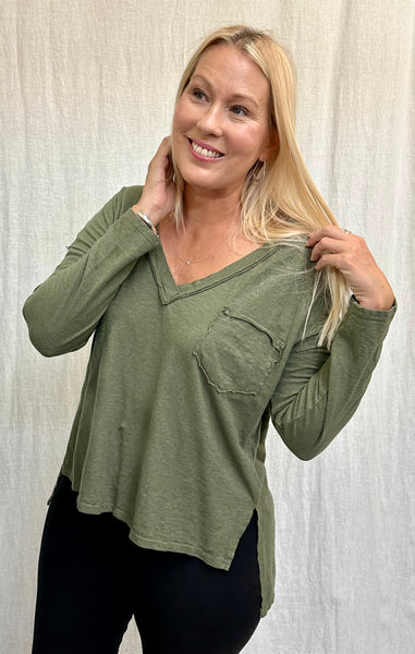 Cotton Linen Jersey Deep V-Top (Other color available)
