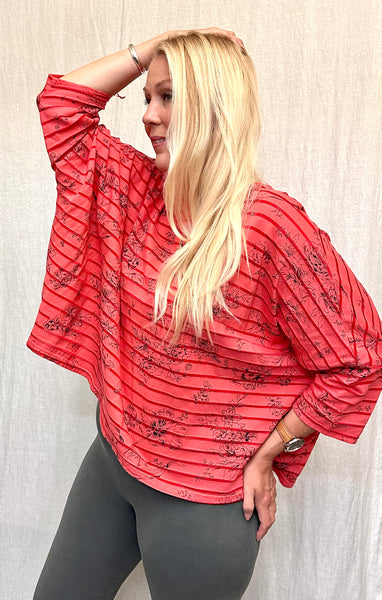 Cotton Viscose Floral Shadow Stripe Crop Top (More colors available)