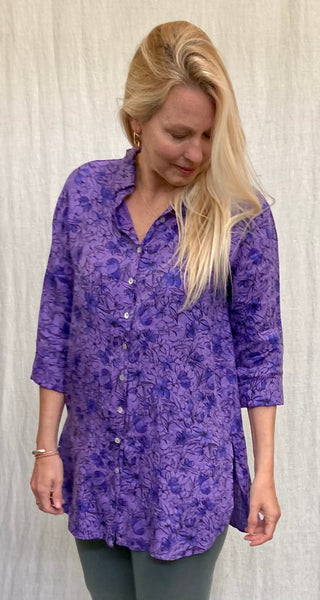 Linen Bellflower Print Easy Shirt (Other colors available)