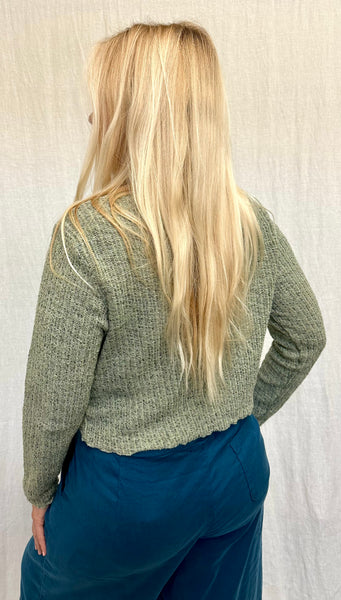 Cotton Black/Natural Sweater Knit Curved Crop Sweater (Other color available)