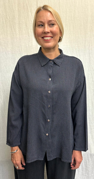Tencel Mini Check High Low Crop Shirt
