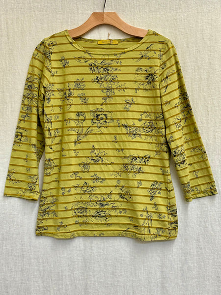 Cotton Viscose Floral Shadow Stripe 3/4 Sleeve Boatneck Tee (New color!)