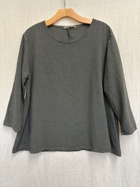 Tencel Mini Check 3/4 Sleeve A-Line Top