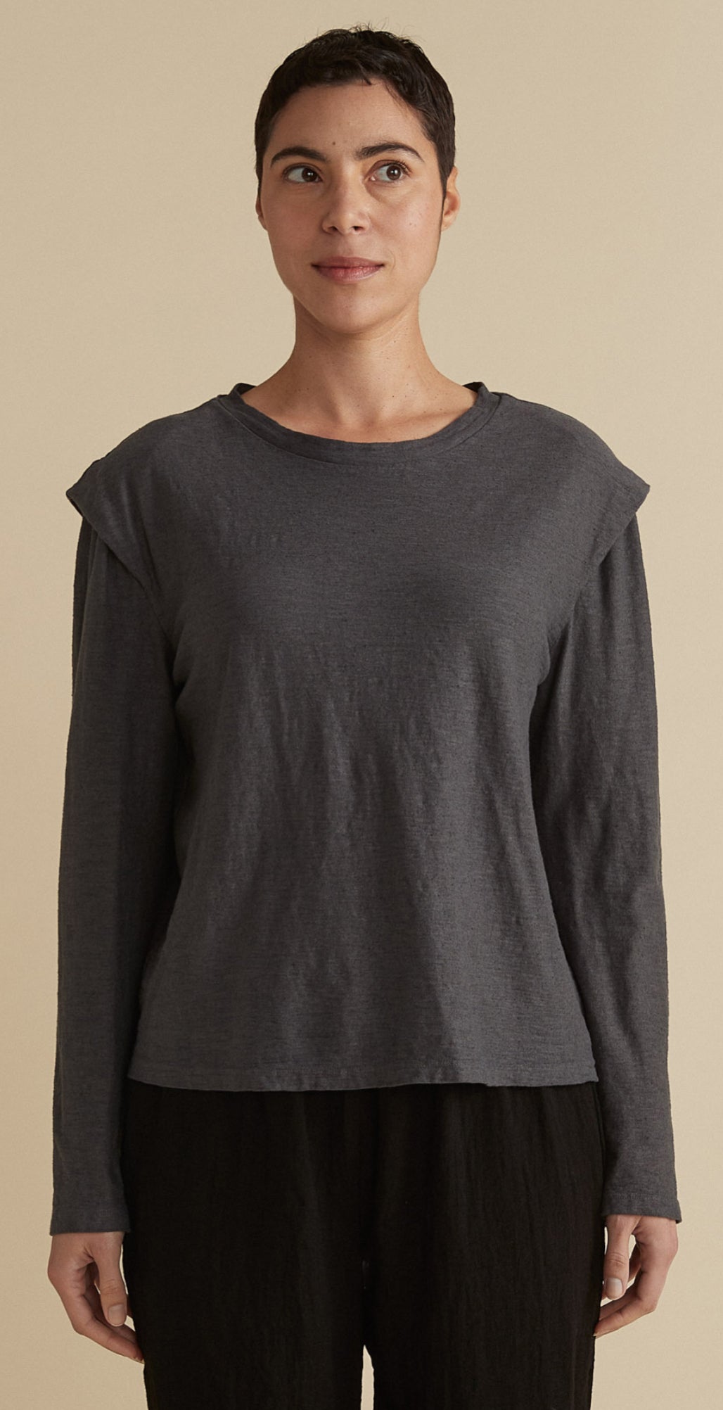 Cotton Linen Jersey Shoulder Detail Top