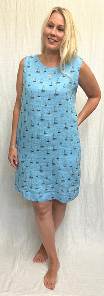 Hanky Linen Sailboats Shift Dress (New colors!)