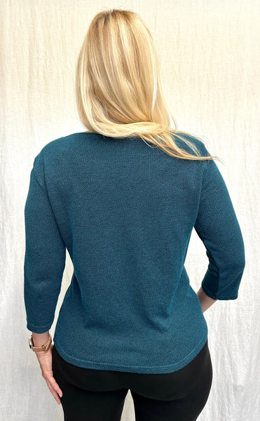 Cotton Marled Sweater Knit 3/4 Sleeve Boatneck Top (Other color available)
