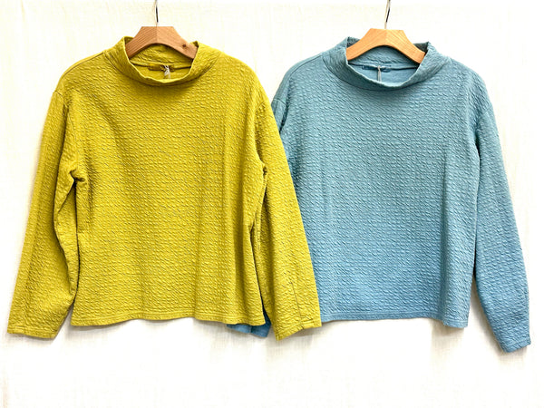 Cotton Pucker Double Cloth Mock Neck Top (Other colors available)