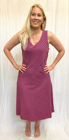 Cotton Linen Jersey Indigo Stripe Seamed Dress