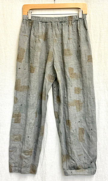 Hanky Linen Brushstroke Cropped Pant with Darts