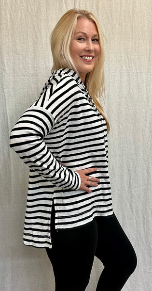 Cotton Linen Black/Natural Stripe Sweatshirt