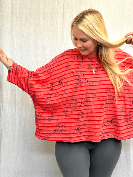 Cotton Viscose Floral Shadow Stripe Crop Top (More colors available)
