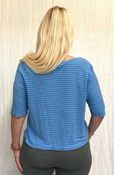 Cotton Linen Stripe Elbow Sleeve Top (More colors available)