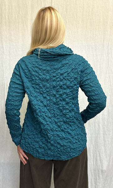 Cotton Black & White Crinkle Mini Plaid Cowl Neck Pullover (Other color available)