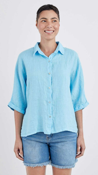 Linen Combo Dolman Sleeve Shirt