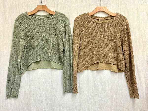 Cotton Black/Natural Sweater Knit Curved Crop Sweater (Other color available)