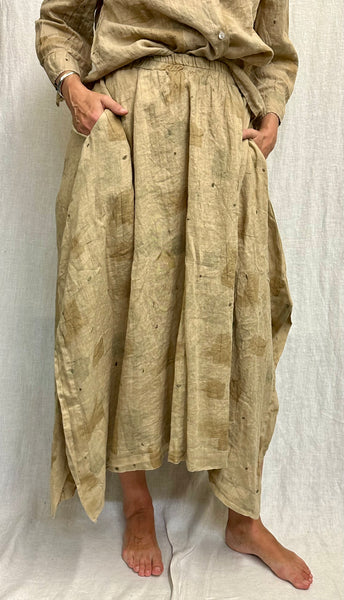 Hanky Linen Brush Stroke Side Slit Skirt (Other color available)