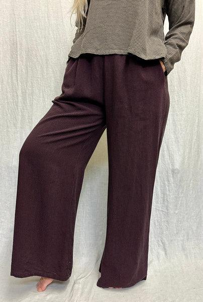 Tencel Mini Check Wide Leg Pleat Pant