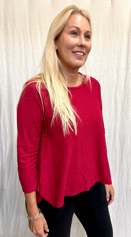 Cotton Linen Jersey Side Vent Crew Top (Other color available)