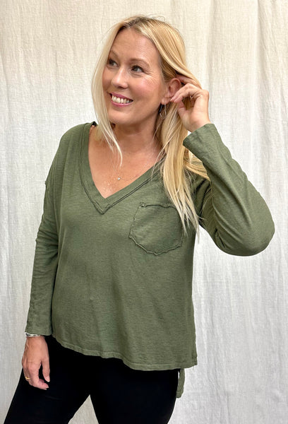 Cotton Linen Jersey Deep V-Top (Other color available)