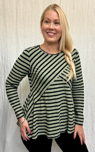 Cotton Linen Black/Natural Stripe Swing Top