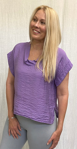 Rayon Parachute Short Sleeve Cowl Top