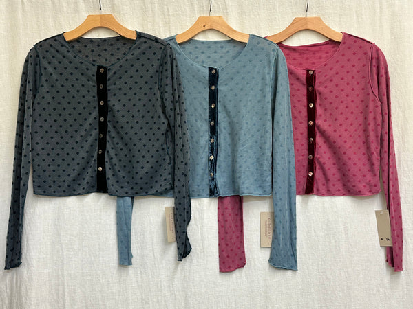 Rayon Mesh Dot Velvet Trim Cardi (More colors available)