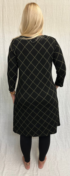 Viscose Diamond 3/4 Sleeve Boatneck Dress (Other color available)