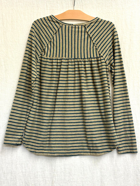 Cotton Linen Jersey Navy Stripe Long Sleeve Ruched Back Top (New color!)
