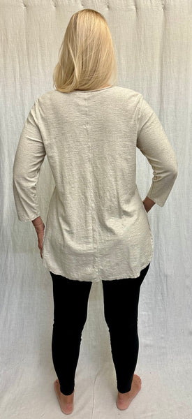 Cotton Linen Jersey 3/4 Sleeve V-Neck Top (Other color available)