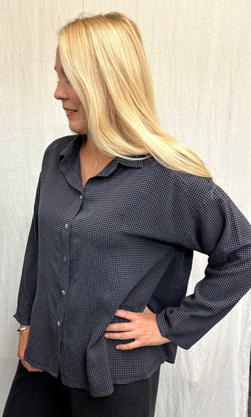 Tencel Mini Check High Low Crop Shirt