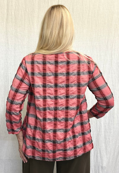 Cotton Crinkle Plaid 3/4 Sleeve A-Line Top (Other color available)
