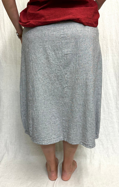 Linen Cotton Crosshatch Side Elastic Skirt (Other color available)