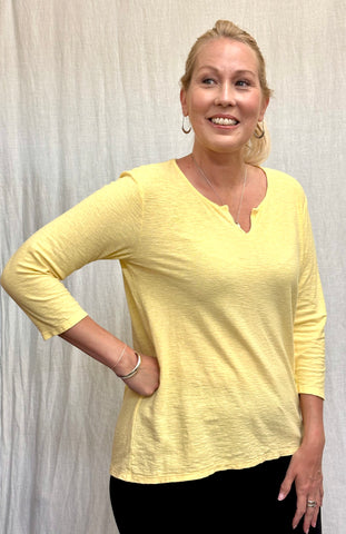 Lightweight Cotton Linen Jersey Split Neck Top