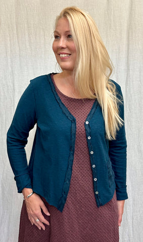 Cotton Linen Jersey Cropped Pocket Cardi