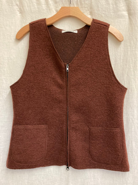 Boiled Wool Zip Front V-Neck Pocket Vest