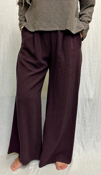Tencel Mini Check Wide Leg Pleat Pant