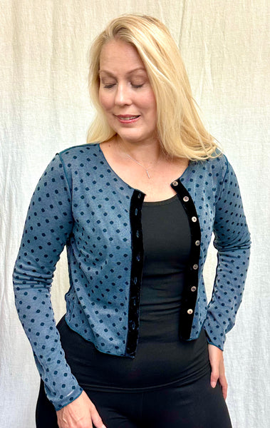 Rayon Mesh Dot Velvet Trim Cardi (More colors available)