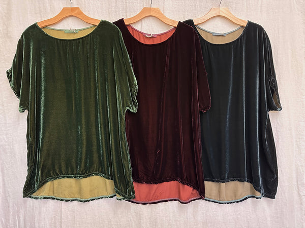 Rayon Silk Velvet Back Pleat Top (More colors available)