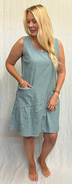 Cotton Linen Crosshatch Pocket Tank Dress (New color!)