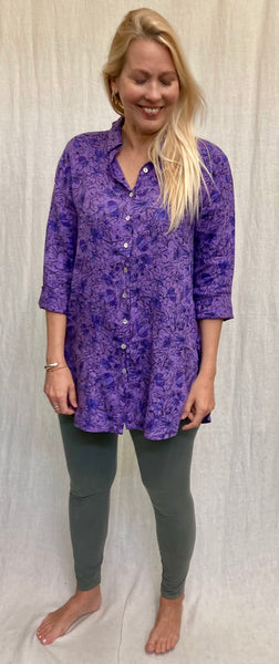 Linen Bellflower Print Easy Shirt (Other colors available)